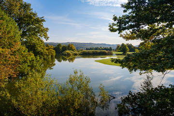 Flooded Planina plain in autumn in Slovenia
