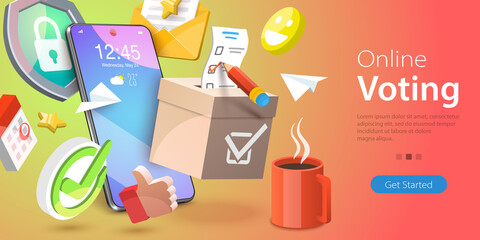 3D Vector Conceptual Illustration of Online Voting, E-voting, Digital Mobile Survey