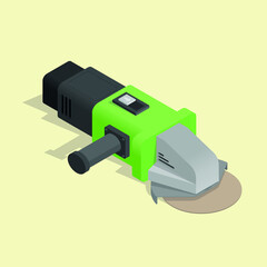 Electric angle grinder for construction in an isometric projection.