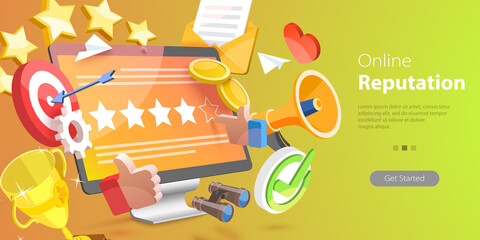 3D Vector Conceptual Illustration of Online Reputation Management, Improving Customer Loyalty Strategy