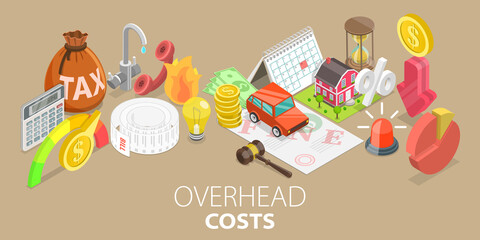 3D Isometric Flat Vector Conceptual Illustration of Costs Overhead, Business Operating Expense