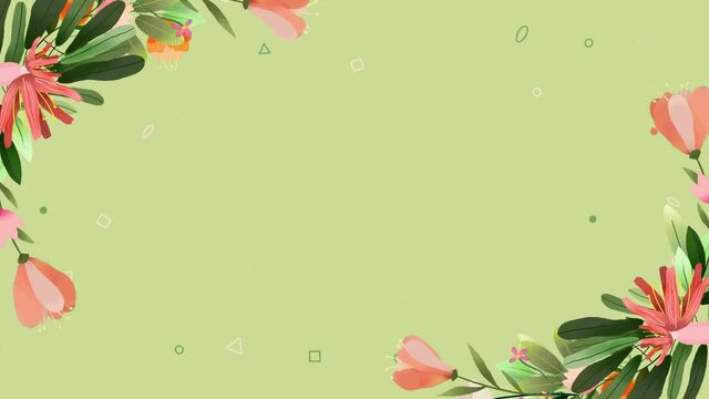 hand painted floral flower foliage abstract elements soft green background frame illustration for summer spring loop animation
