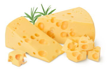 piece of cheese isolated on white background with clipping path and full depth of field