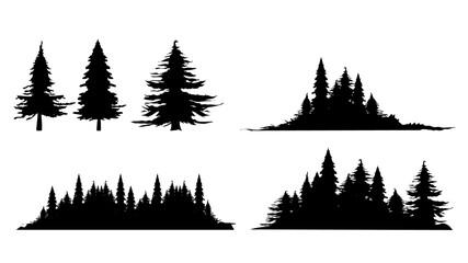 Set. Silhouette of pine tree , isolated on white background. Vector Illustration EPS 10 - obrazy, fototapety, plakaty