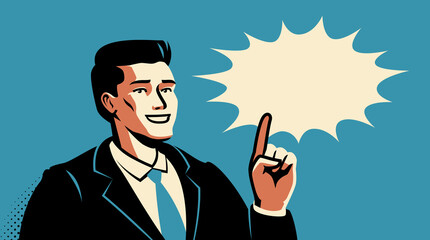 Businessman pointing to an empty seat. Man in a business suit makes an approving gesture, symbol of approval