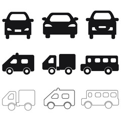 Car icons set. Car pack symbol vector elements for infographic web.