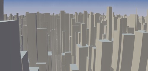 3d rendering of city skyline view with simple shading