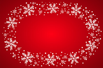 Snow border frost frame. Christmas texture, isolated on red background. Snowflake abstract effect. Holiday border, silver glitter. Blizzard design. Winter snow fall decoration Vector illustration