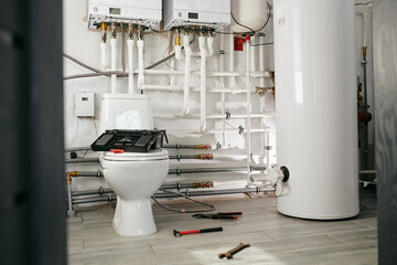 A toilet in large modern house during repair works