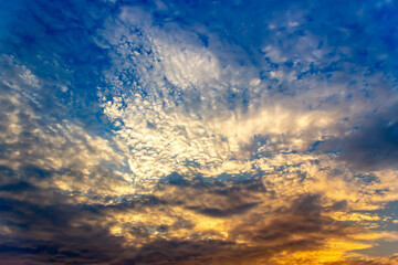 Dramatic sky on summer sunset. Beautiful clouds.