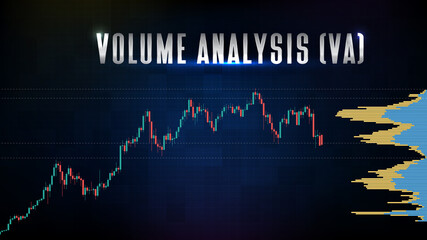 Obraz premium abstract background of blue volume analysis or volume at price with market graph candlestick green red