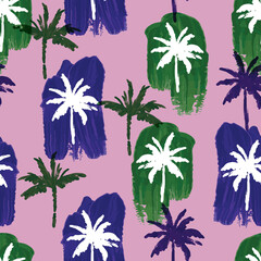 Beautiful paint brushed palm tree with artistic hand drawn navy blue and green seamless pattern vector,Design for fashion , fabric, textile, wallpaper, cover, web , wrapping and all prints