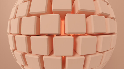 Closeup of an array of cubes. 3D Illustration.