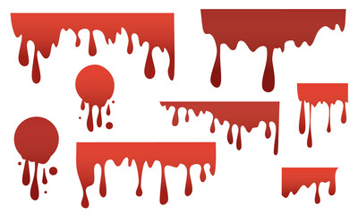 Dripping blood collection. Red stain vector paint