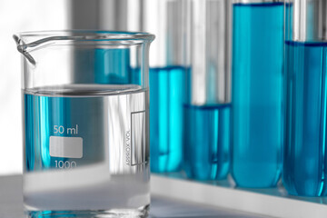 Liquid purifying chemical in glass beaker