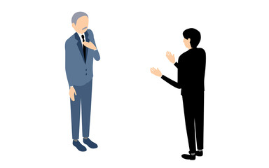 ビジネスマンが身振りを交えて会話しているシーン