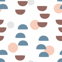 Stylish seamless pattern with semicircles and circles drawn with a watercolor brush. Modern vector illustration. - 433982101