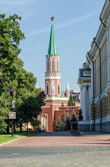 The Moscow Kremlin's Nikolsky Tower. View from the Kremlin's Top of the High quality photo - obrazy, fototapety, plakaty