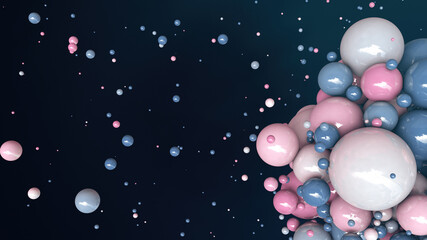 3D rendering. Colored balls on a dark space. An abstraction. Simple geometric shapes. Beautiful futuristic background.