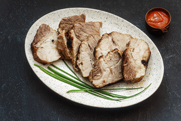 Sliced roasted pork and spring onion