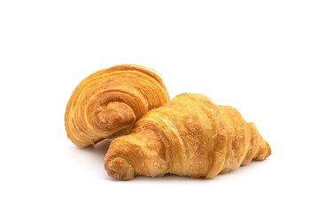 Closeup of croissant cutout isolated on white background.