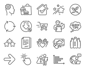 Fototapeta premium Business icons set. Included icon as Cloud computing, Touchpoint, Hold heart signs. Recycling, Water bottles, Engineering symbols. Ranking stars, Next, Document signature. Startup. Vector