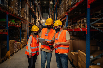 Warehouse workers team do inventory