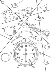 coloring book vintage Alarm clock cute line art hand drawn artwork vector illustration a4