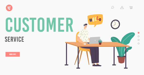Customer Service Landing Page Template. Technical Support Specialist Solve Client Problems Online. Hotline Call Center