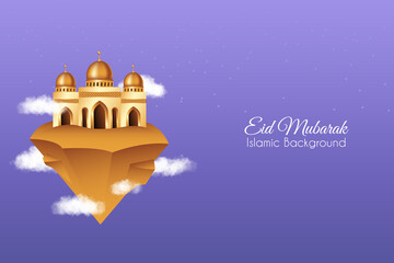 Eid mubarak background with Mosque in the sky. Islamic background suitable for Ramadan, Eid al Adha, Eid al Fitr.