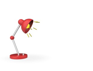 Table red electric lamp. School desk lamp 3D render model isolated white background. Space for your text.