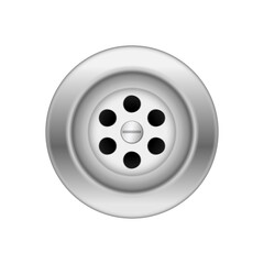 Fototapeta premium Bath metallic drainage for water flow. Kitchen sink sewer or bathroom stainless plumbing drain hole