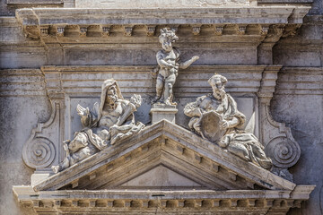 Baroque Facade of San Moise Church (Chiesa di San Moise, 1668) - Roman Catholic church in Venice, Italy.
