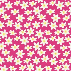 White windflowers seamless pattern on pink background
