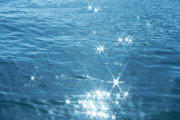 Texture of glitter water and soft waves. sparkling in water - background. sea water with sun glare and ripple. Powerful and peaceful nature concept.