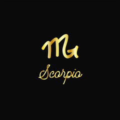 Zodiac sign traditional symbol golden on black, hand drawn with signature. Magical ancient mystical symbol