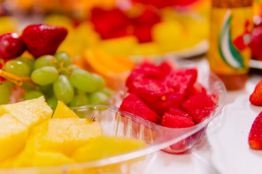 fruit salad in a glass bowl