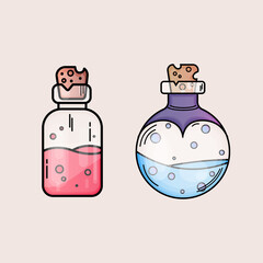 Two magic poison bottles vector illustration