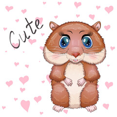 Cute cartoon hamster characters, funny animal muzzle in flower