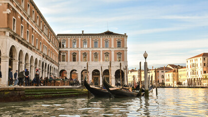 grand canal with gondolas in venice - obrazy, fototapety, plakaty