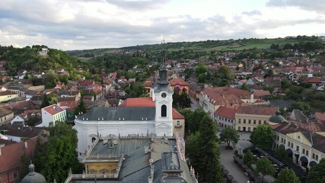 Areal shot of city center of Sremski Karlovci. 