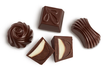 Chocolate candy isolated on white background with clipping path and full depth of field. Top view....