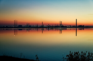 Sunset over oil refinery - Navodari - Romania