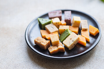 many types cheese exclusive recipe herbal vegetable additives basil, lavender, fenugreek hot spices healthy food meal snack copy space vegetarian food background rustic top keto or paleo diet