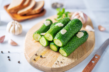 Pickled cucumbers with dill and garlic slices
