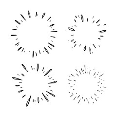 Fototapeta premium Star burst hand drawn doodles. Sunburst graphic design set. Handmade radial starburst illustrations.