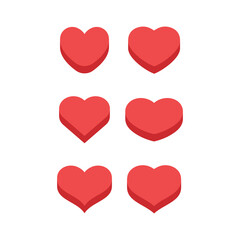 3d heart set, flat style design. Love symbol for valentine's day.
