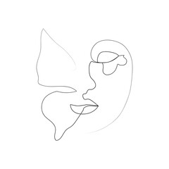 abstract face with butterfly one line drawing. Portret minimalistic style
