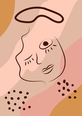 Abstract Woman face one line drawing. Portret minimalistic style. Continuous line.