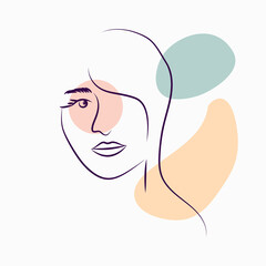 Women's portraits. Female abstract hand-drawn modern portrait, silhouettes of fashionable girls, modern posters with female face.